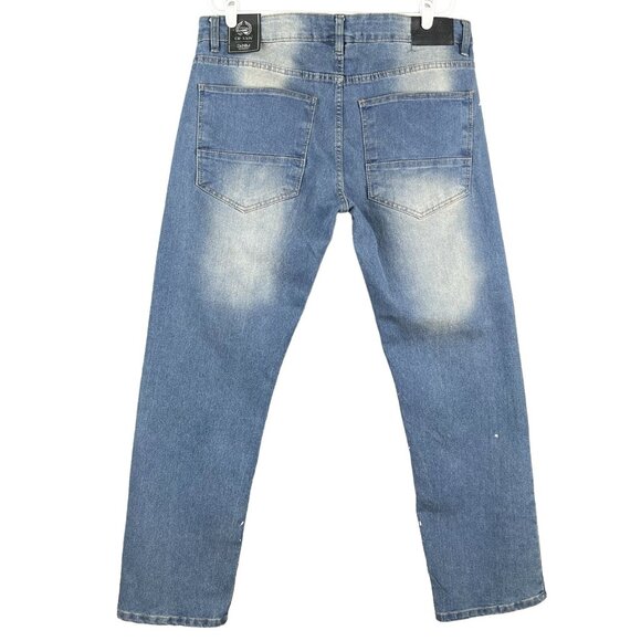 CR24 Chrome Edge Men Denim Jean 40x30 Distressed Splatter Paint Stretch Straight - Picture 2 of 11